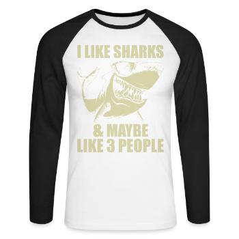 Funny Shark Design For Men Women Kids Shark Lover - T-shirt baseball manches longues Homme - blanc/noir - Devant - Nik (191cm)