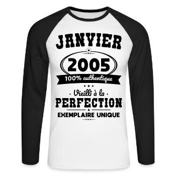 20th Anniversary - January 2005 Perfection - Unisex Long Sleeve Baseball T-Shirt - white/black - Front - Nik (191cm)