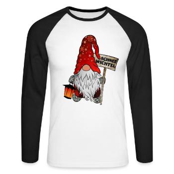 Schnee Wichtel – Lustiger Weihnachtsgnom - Unisex Baseballshirt langarm - Weiß/Schwarz - Vorne - Nik (191cm)