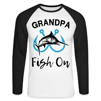 Grand-père Poisson À La Pêche - T-shirt baseball manches longues Homme - blanc/noir - Devant - Nik (191cm)