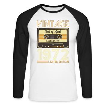 Cassette 53ème Anniversaire Légende Avril Vintage 72 - T-shirt baseball manches longues Homme - blanc/noir - Devant - Nik (191cm)