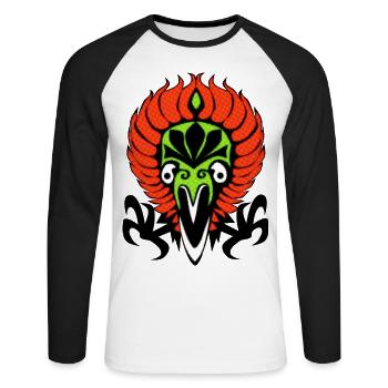 Oiseau de feu illustration, jungle magique, style ancien - T-shirt baseball manches longues Homme - blanc/noir - Devant - Nik (191cm)