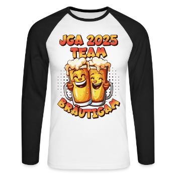Bachelor Party 2025 Team Groom Beer Alcohol Booze Funny - Unisex Long Sleeve Baseball T-Shirt - white/black - Front - Nik (191cm)