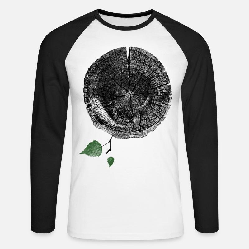 Baumstamm mit Blatt - Unisex Baseballshirt langarm - Weiß/Schwarz