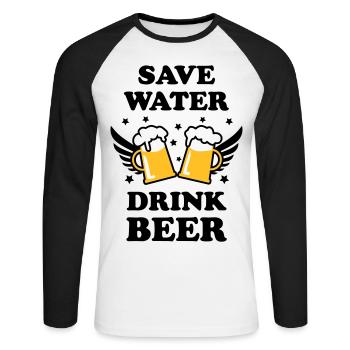 47 Save Water Drink Beer funny humor - Unisex Baseballshirt langarm - Weiß/Schwarz - Vorne - Nik (191cm)