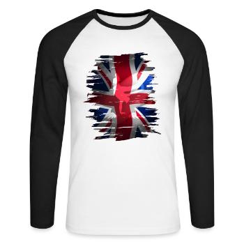 Union Jack skater Uk flag England London brexit - Unisex Long Sleeve Baseball T-Shirt - white/black - Front - Nik (191cm)