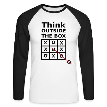 Think outside the box - Unisex Baseballshirt langarm - Weiß/Schwarz - Vorne - Nik (191cm)