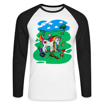 Unicorn sur Party - gueule de bois T-shirt - T-shirt baseball manches longues Homme - blanc/noir - Devant - Nik (191cm)