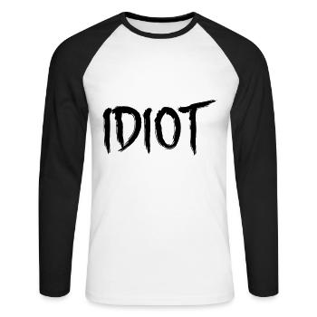IDIOT - Unisex Baseballshirt langarm - Weiß/Schwarz - Vorne - Nik (191cm)