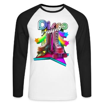 Disco Roller 3D - Unisex Baseballshirt langarm - Weiß/Schwarz - Vorne - Nik (191cm)