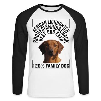 Rhodesian Ridgeback "Chien De Famille" - T-shirt baseball manches longues Homme - blanc/noir - Devant - Nik (191cm)