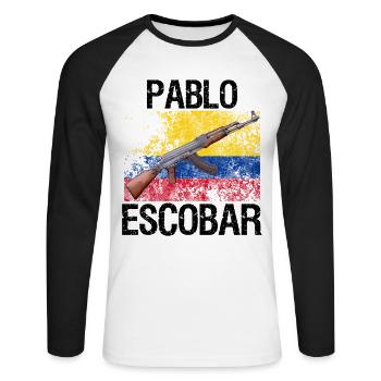 Pablo Escobar "Ak 47" - Unisex Baseballshirt langarm - Weiß/Schwarz - Vorne - Nik (191cm)