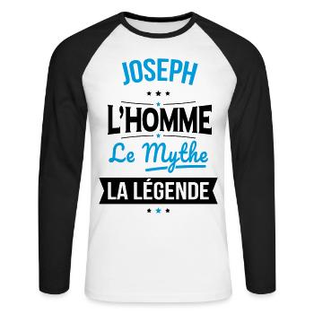 Joseph - L'Homme - Le Mythe - La Légende - T-shirt baseball manches longues Homme - blanc/noir - Devant - Nik (191cm)