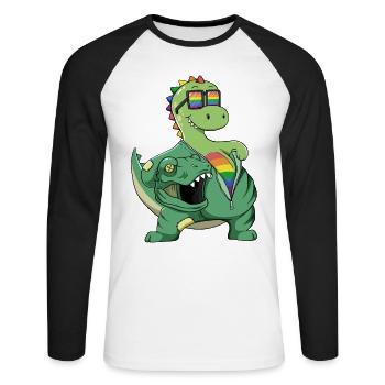 Süßer Dino T-rex Kostüm LGBTQ LGBT LGBTQ+ Pride - Unisex Baseballshirt langarm - Weiß/Schwarz - Vorne - Nik (191cm)