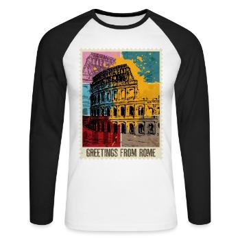Rom Rome Italien Stadt Skyline Briefmarke Bunt - Unisex Baseballshirt langarm - Weiß/Schwarz - Vorne - Nik (191cm)