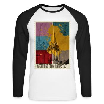 Darmstadt Deutschland Stadt Skyline Briefmarke - Unisex Baseballshirt langarm - Weiß/Schwarz - Vorne - Nik (191cm)
