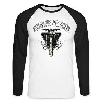 Schwalbenfahrer Sticker Schwalbe Moped Ostmoped - Unisex Baseballshirt langarm - Weiß/Schwarz - Vorne - Nik (191cm)