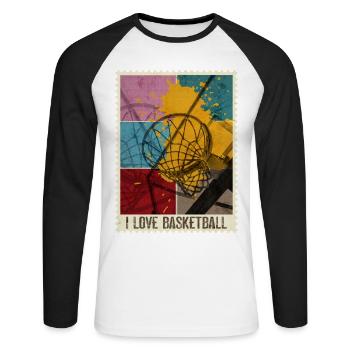 Basketball Basketballer Korb Sport Briefmarke - Unisex Baseballshirt langarm - Weiß/Schwarz - Vorne - Nik (191cm)