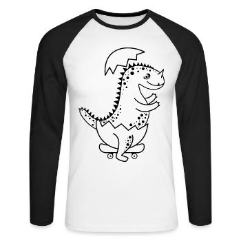 Dinosaurier-Baby, frisch geschlüpft, beim Skaten! - Unisex Baseballshirt langarm - Weiß/Schwarz - Vorne - Nik (191cm)