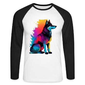 Un chien loup silhoutte coloré.beau chien loup png - T-shirt baseball manches longues Homme - blanc/noir - Devant - Nik (191cm)