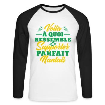 Supporter Nantais Cadeau Foot-ball Club Nantes - T-shirt baseball manches longues Homme - blanc/noir - Devant - Nik (191cm)