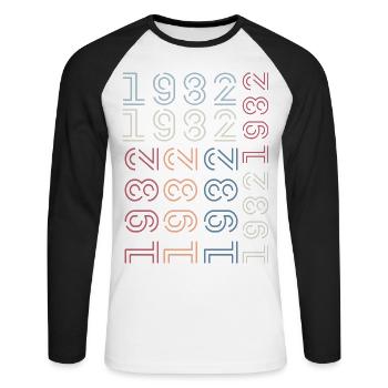 Jahrgang 1982 Geburtstagsgeschenk 1982 Retro 1982 - Unisex Baseballshirt langarm - Weiß/Schwarz - Vorne - Nik (191cm)