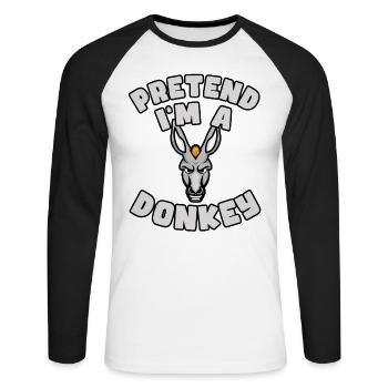Pretend I'm a Donkey – Einfaches Esel-Kostüm - Unisex Baseballshirt langarm - Weiß/Schwarz - Vorne - Nik (191cm)
