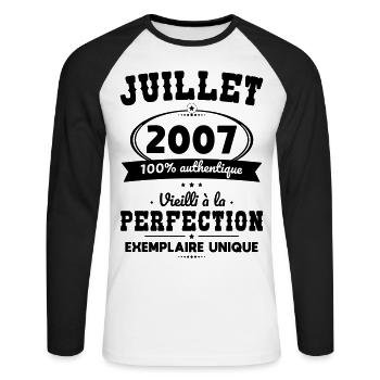 18th Birthday - July 2007 Perfection - Unisex Long Sleeve Baseball T-Shirt - white/black - Front - Nik (191cm)