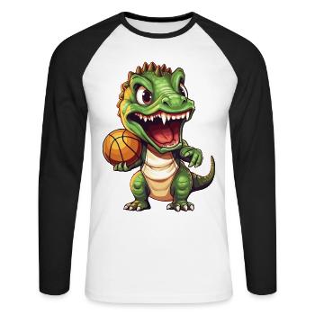 Basket-ball dinosaure T-Rex joueur de basket-ball - T-shirt baseball manches longues Homme - blanc/noir - Devant - Nik (191cm)
