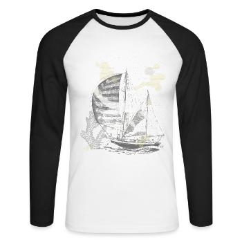 Requin design vintage steampunk nautique - T-shirt baseball manches longues Homme - blanc/noir - Devant - Nik (191cm)