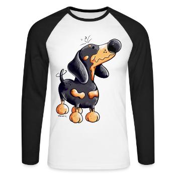Lustiger Dackel - Unisex Baseballshirt langarm - Weiß/Schwarz - Vorne - Nik (191cm)