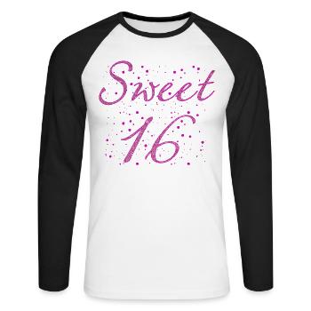 Sweet 16 Birthday 16 Years Gift Women Men - Unisex Long Sleeve Baseball T-Shirt - white/black - Front - Nik (191cm)