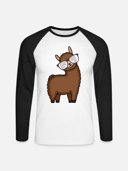Lama Alpaka Schlau Geschenk Damen Herren Kinder - Unisex Baseballshirt langarm - Weiß/Schwarz
