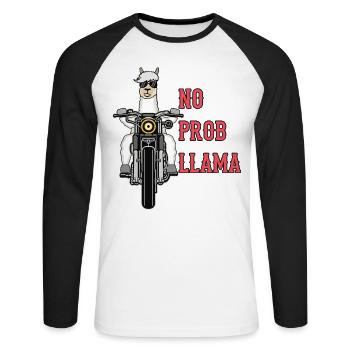 Lama alpaga moto cadeau femmes hommes enfants - T-shirt baseball manches longues Homme - blanc/noir - Devant - Nik (191cm)