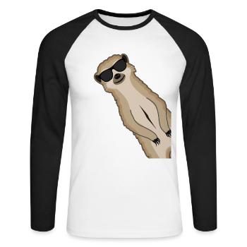 Erdmännchen Sonnenbrille Lustig Geschenk tiere - Unisex Baseballshirt langarm - Weiß/Schwarz - Vorne - Nik (191cm)