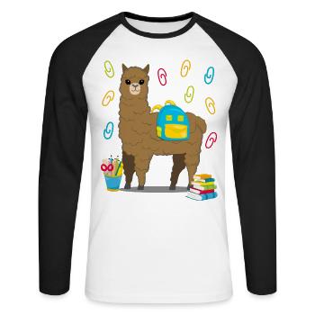 Lama Alpaka Einschulung Schulbeginn Geschenk - Unisex Baseballshirt langarm - Weiß/Schwarz - Vorne - Nik (191cm)