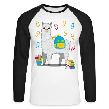 Lama Alpaka Einschulung Schulbeginn Geschenk 2020 - Unisex Baseballshirt langarm - Weiß/Schwarz - Vorne - Nik (191cm)