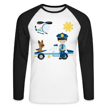 Polizei Kinder Geschenk Polizist Jungen Mädchen - Unisex Baseballshirt langarm - Weiß/Schwarz - Vorne - Nik (191cm)