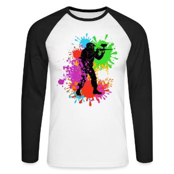 Paintball Spieler Farbe Geschenk Männer Frauen - Unisex Baseballshirt langarm - Weiß/Schwarz - Vorne - Nik (191cm)