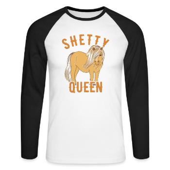 Shetlandpony Pony Shetty Reiter Pferd - Unisex Baseballshirt langarm - Weiß/Schwarz - Vorne - Nik (191cm)