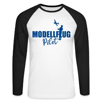 Modellflug Pilot Modellbauer Flugzeug Geschenk - Unisex Baseballshirt langarm - Weiß/Schwarz - Vorne - Nik (191cm)