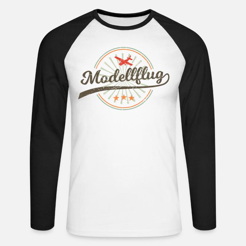 Modellflug Modellbauer Flugzeug Geschenk Retro - Unisex Baseballshirt langarm - Weiß/Schwarz