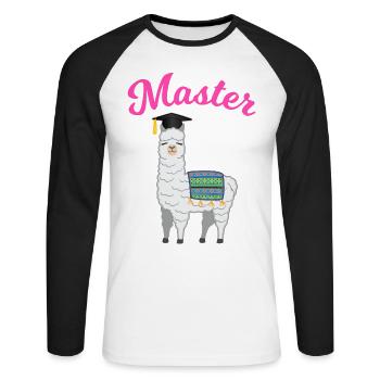 Master Studium Abschluss Lama Alpaka Geschenk - Unisex Baseballshirt langarm - Weiß/Schwarz - Vorne - Nik (191cm)