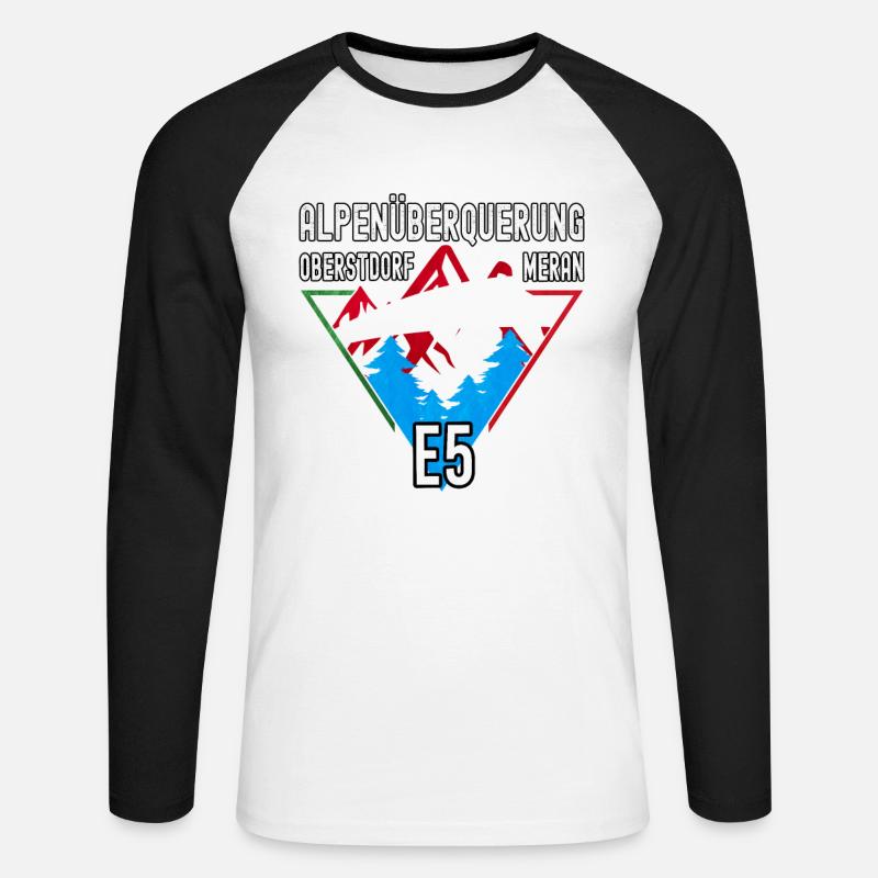 Alpenüberquerung Obertdorf Meran Route E5 - Unisex Baseballshirt langarm - Weiß/Schwarz
