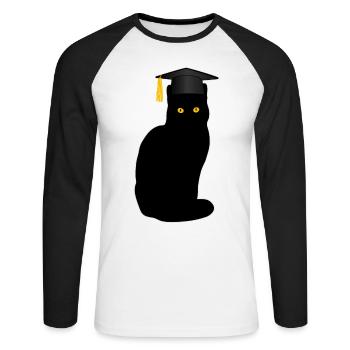 Bachelor Master Studium Abschluss Lustige Katze - Unisex Baseballshirt langarm - Weiß/Schwarz - Vorne - Nik (191cm)