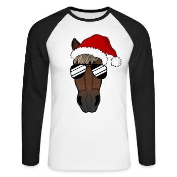 Lustiges Pferd Weihnachten Geschenk Geschenkidee - Unisex Baseballshirt langarm - Weiß/Schwarz - Vorne - Nik (191cm)