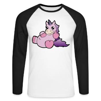Einhorn Stinkefinger Lustig Freches Tier Geschenk - Unisex Baseballshirt langarm - Weiß/Schwarz - Vorne - Nik (191cm)