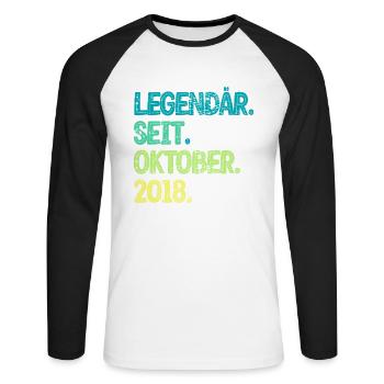 Legendär Seit Oktober 2018 I Kinder 2 Jahre - Unisex Baseballshirt langarm - Weiß/Schwarz - Vorne - Nik (191cm)