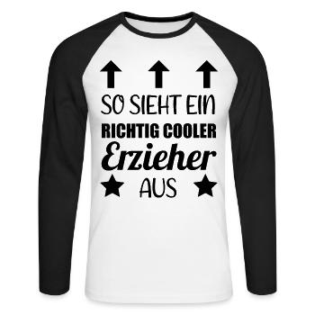 Cooler Erzieher Spruch Kindergärtner Geschenk - Unisex Baseballshirt langarm - Weiß/Schwarz - Vorne - Nik (191cm)
