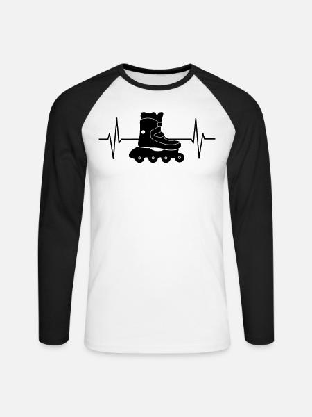Inlineskaten Geschenk Rollerblading EKG Linie - Unisex Baseballshirt langarm - Weiß/Schwarz